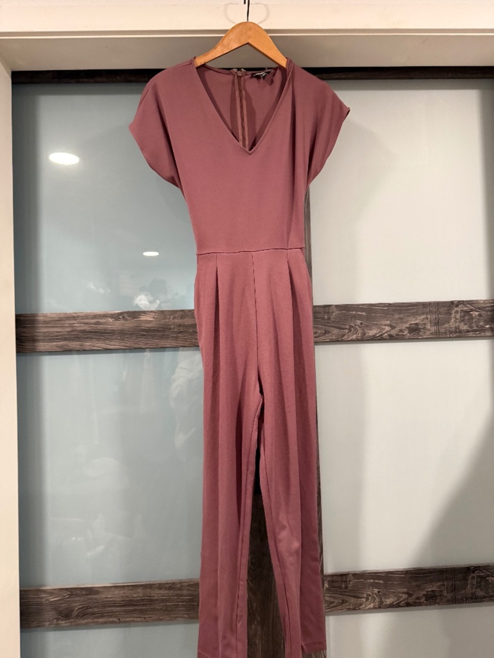 Express V neck short sleeve dusty mauve jumpsuit